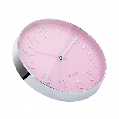 RELOJ DE PARED PLATEADO ESFERA ROSA CON RELIEVE DN30.5 CJ.1 THINIA HOME RELOJ DE PARED PLATEADO ESFERA ROSA CON RELIEVE DN30.5 CJ.1 THINIA HOME