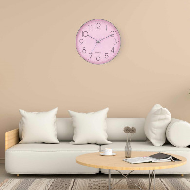 RELOJ DE PARED PLATEADO ESFERA ROSA CON RELIEVE DN30.5 CJ.1 THINIA HOME RELOJ DE PARED PLATEADO ESFERA ROSA CON RELIEVE DN30.5 CJ.1 THINIA HOME