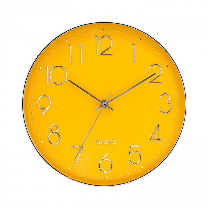 RELOJ DE PARED PLATEADO ESFERA NARANJA CON RELIEVE DN30.5 CJ.1 THINIA HOME