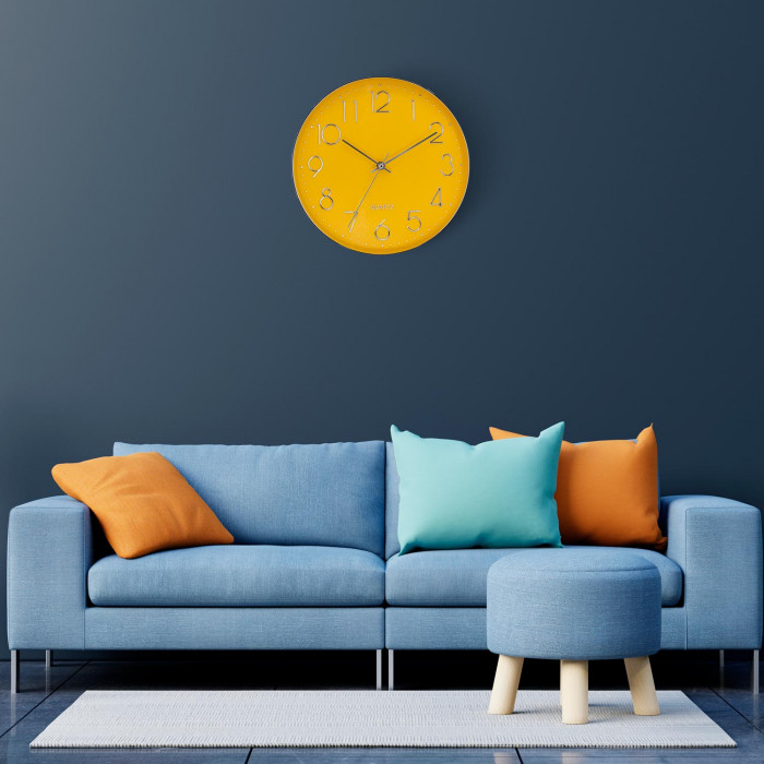 RELOJ DE PARED PLATEADO ESFERA NARANJA CON RELIEVE DN30.5 CJ.1 THINIA HOME