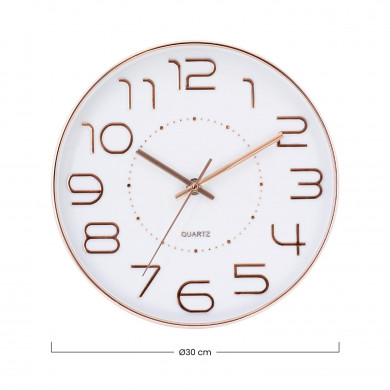 RELOJ DE PARED COLOR ORO ROSA ESFERA BLANCA RELIEVE DN25 CM CJ.1 THINIA HOME