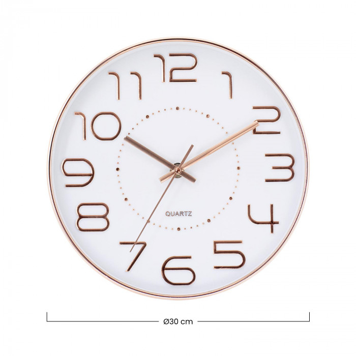 RELOJ DE PARED COLOR ORO ROSA ESFERA BLANCA RELIEVE DN25 CM CJ.1 THINIA HOME