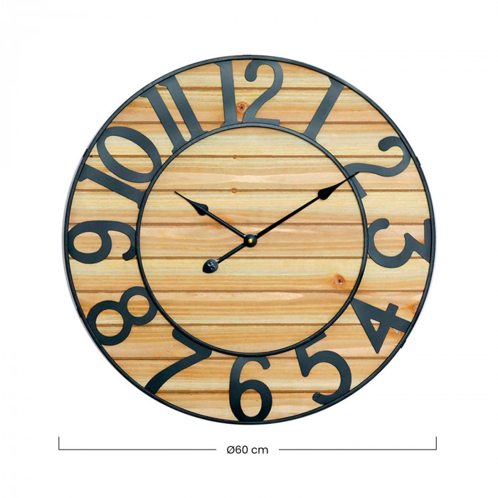 RELOJ DE PARED MADERA CLARA METAL NEGRO DN60 CJ.1 THINIA HOME
