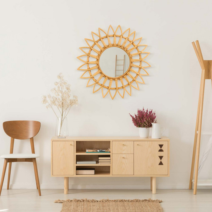 ESPEJO RATTAN FLOR NATURAL DN55CM THINIA HOME