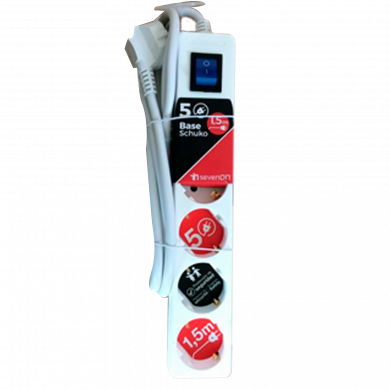 BASE 5 TOMAS C/INT 3X1,5mm 1,5M BLANCA 7hSevenOn CL.1 BASE 5 TOMAS C/INT 3X1,5mm 1,5M BLANCA 7hSevenOn CL.1