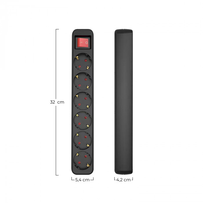 BASE 6 TOMAS C/INT 3X1,5mm 1,5M NEGRA 7hSevenOn CL.1