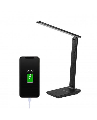 FLEXO LED INTEGRADO 9W (350lm) NEGRO CON CARGADOR WIRELESS+USB 3 MODOS LUZ 3000-6000K 11,5*17*56CM SEVEN ON HOME