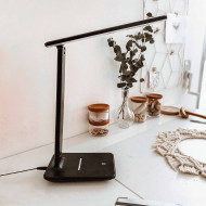 FLEXO LED INTEGRADO 9W (350lm) NEGRO CON CARGADOR WIRELESS+USB 3 MODOS LUZ 3000-6000K 11,5*17*56CM SEVEN ON HOME