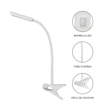 FLEXO LED INTEGRADO 4W (235lm) PINZA CUADRADO BLANCO 11*5,5*1,2CM SEVEN ON HOME FLEXO LED INTEGRADO 4W (235lm) PINZA CUADRADO BLANCO 11*5,5*1,2CM SEVEN ON HOME