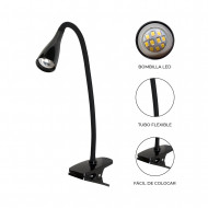 FLEXO LED INTEGRADO 5W (300lm) PINZA REDONDO NEGRO 51*1,5CM SEVEN ON HOME