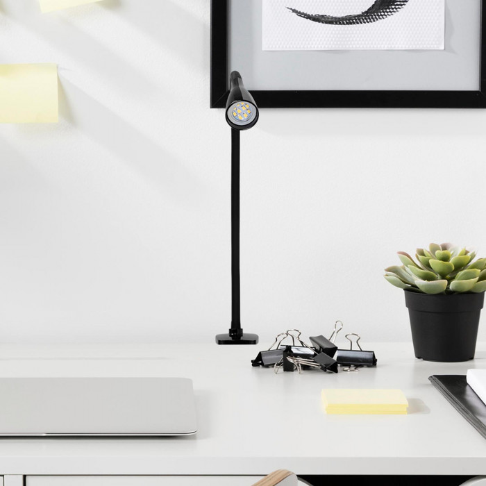 FLEXO LED INTEGRADO 5W (300lm) PINZA REDONDO NEGRO 51*1,5CM SEVEN ON HOME