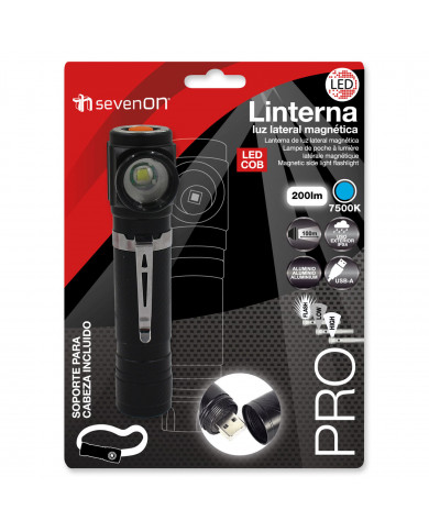 LINTERNA LED LUZ LATERAL MAGNÉTICA 200LM CON USB 7hSevenOn BL.1