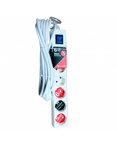 BASE 6 TOMAS C/INT 3X1,5mm 5M BLANCA 7hSevenOn CL.1