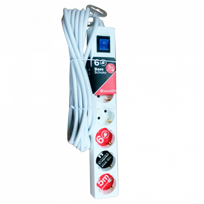 BASE 6 TOMAS C/INT 3X1,5mm 5M BLANCA 7hSevenOn CL.1