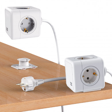 SOCKET CUBE 4 TOMAS SCHUKO + 2USB CABLE 1,4M 7hSevenOn CJ.1