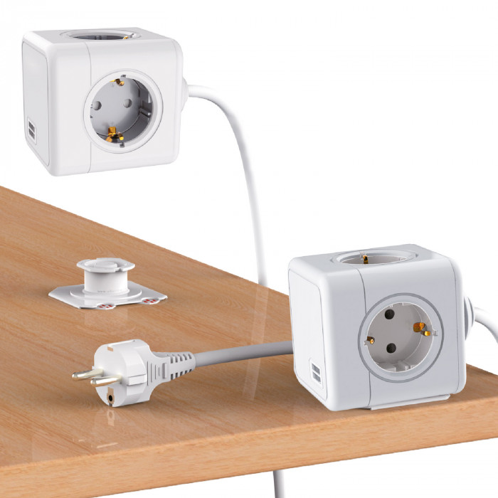 SOCKET CUBE 4 TOMAS SCHUKO + 2USB CABLE 1,4M 7hSevenOn CJ.1