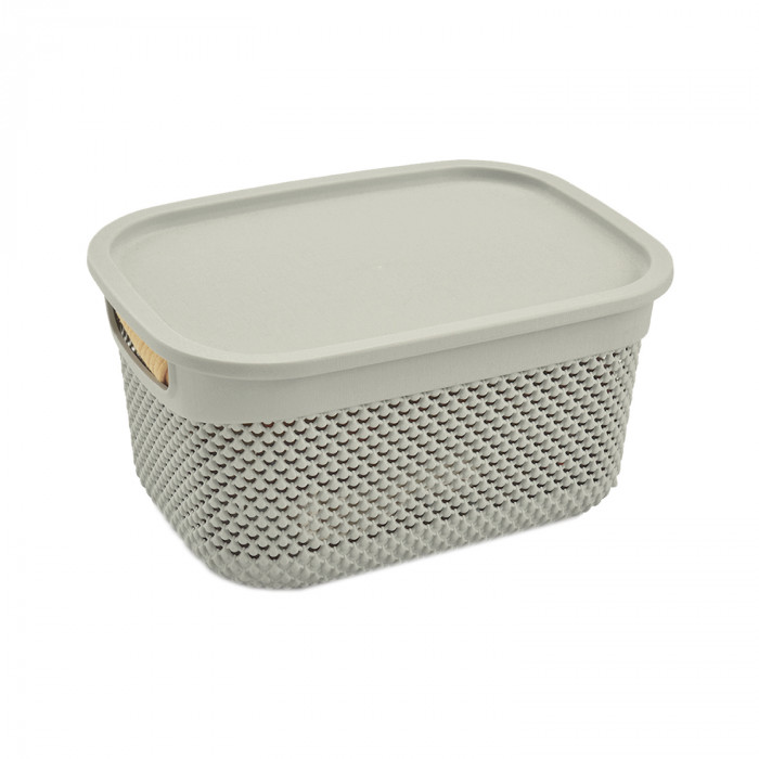 CESTA RESINA RECTANGULAR C/ASAS C/TAPA GRIS (29x21,5x15cm) 6.6L 7HOUSE