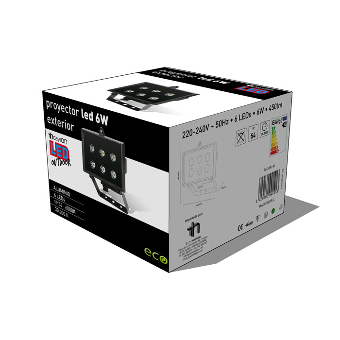 PROYECTOR LED DE EXTERIOR 6W.NEGRO IP54 DAYRON