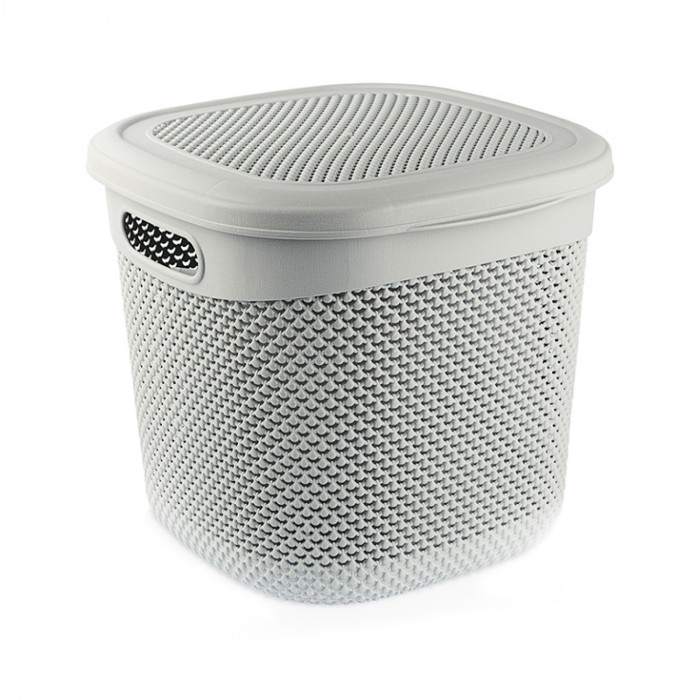 CESTA RESINA CUADRADA C/ASAS C/TAPA GRIS (32x30,5x28cm) 15L 7HOUSE