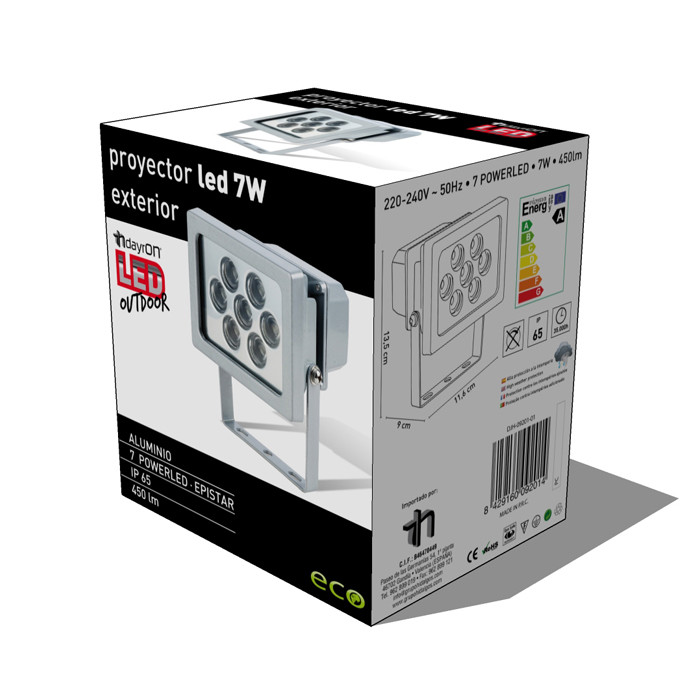 PROYECTOR LED POW 7 LEDS ALUMINIO 7W 450lm 6000K 25000H IP65 7hSevenOn
