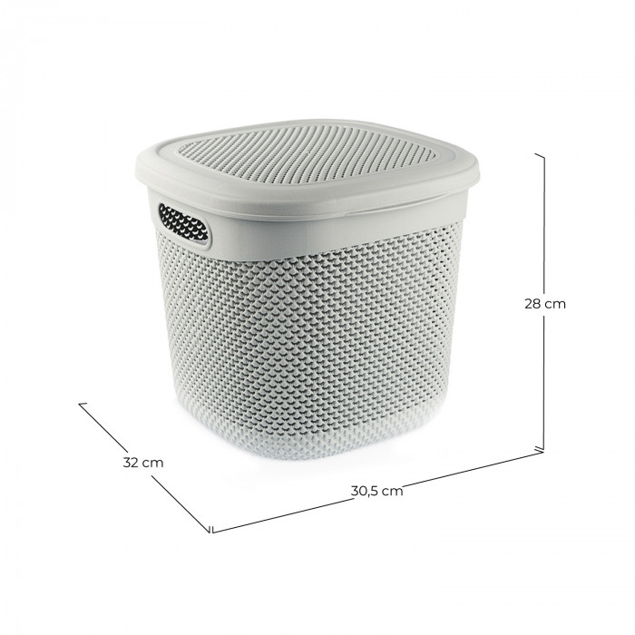 CESTA RESINA CUADRADA C/ASAS C/TAPA GRIS (32x30,5x28cm) 15L 7HOUSE