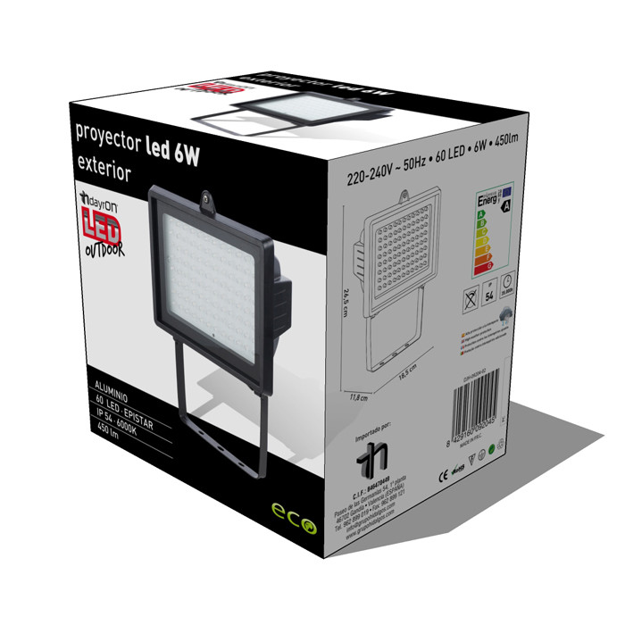 PROYECTOR LED EPISTAR 96 LEDS NEGRO 6W 450lm 6000K 25000H IP54 7hSevenOn