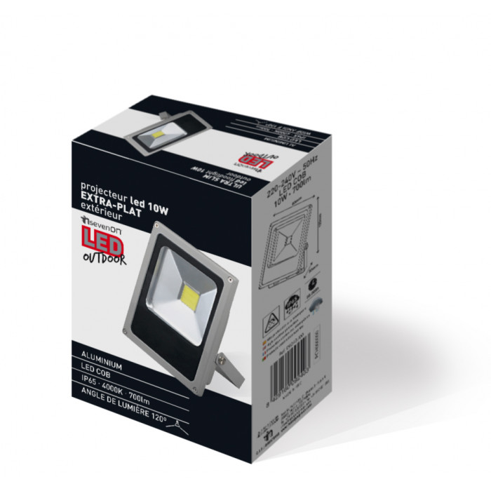 PROYECTOR LED COB EXTRAPLANO GRIS XP 10W 700lm 4000K 30000H IP65 7hSevenOn