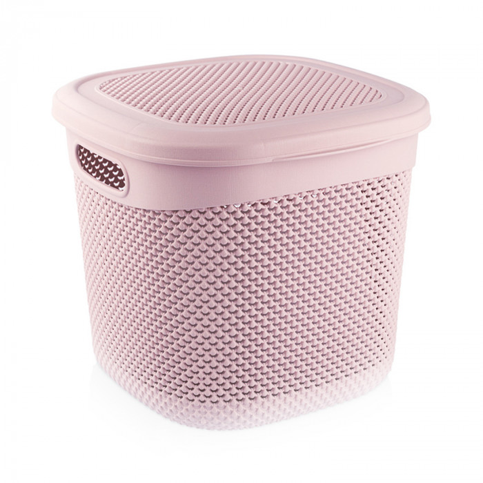 CESTA RESINA CUADRADA C/ASAS C/TAPA ROSA (32x30,5x28cm) 15L 7HOUSE