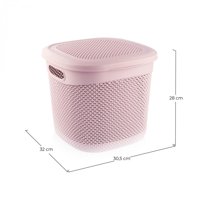 CESTA RESINA CUADRADA C/ASAS C/TAPA ROSA (32x30,5x28cm) 15L 7HOUSE