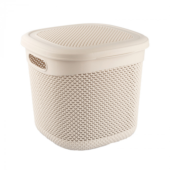 CESTA RESINA CUADRADA C/ASAS C/TAPA CREMA (32x30,5x28cm) 15L 7HOUSE