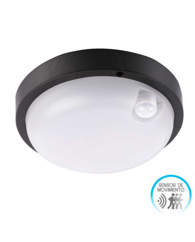 APLIQUE LED EXTERIOR TECHO REDONDO NEGRO 12W 900LM 4000K 25000H D170MM CON SENSOR MOVIMIENTO 7hSevenOn CJ.1 
