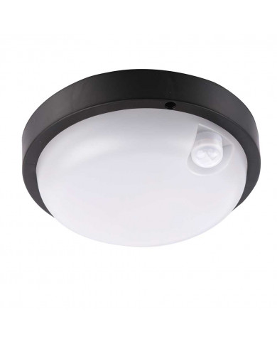 APLIQUE LED EXTERIOR TECHO REDONDO NEGRO 12W 900LM 4000K 25000H D170MM CON SENSOR MOVIMIENTO 7hSevenOn CJ.1 

