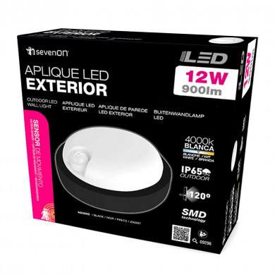 APLIQUE LED EXTERIOR TECHO REDONDO NEGRO 12W 900LM 4000K 25000H D170MM CON SENSOR MOVIMIENTO 7hSevenOn CJ.1 
 APLIQUE LED EXTERIOR TECHO REDONDO NEGRO 12W 900LM 4000K 25000H D170MM CON SENSOR MOVIMIENTO 7hSevenOn CJ.1