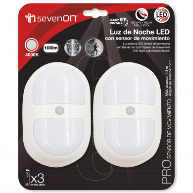 PACK 2 LUZ DE NOCHE LED OVALADA CON SENSOR  0,5W 100lm  4000K (Pilas 3xAA incluidas) 7hSevenOn Pro BL.2 PACK 2 LUZ DE NOCHE LED OVALADA CON SENSOR  0,5W 100lm  4000K (Pilas 3xAA incluidas) 7hSevenOn Pro BL.2