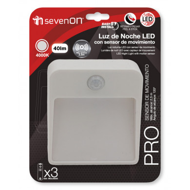 LUZ DE NOCHE LED CUADRADA CON SENSOR  0,5W 40lm  4000K (Pilas 4xAAA incluidas) 7hSevenOn BL.1 LUZ DE NOCHE LED CUADRADA CON SENSOR  0,5W 40lm  4000K (Pilas 4xAAA incluidas) 7hSevenOn BL.1