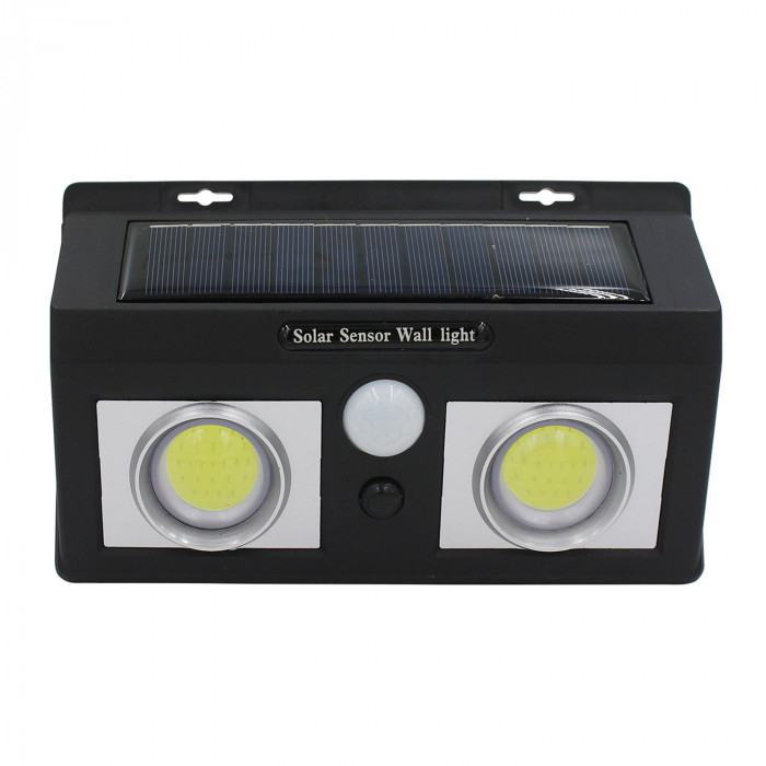 APLIQUE SOLAR 250LM 195MM ON/OFF CON SENSOR MOVIMIENTO PARED LED COB EXTERIOR RECTANGULAR NEGRO 7hSevenOn CJ.1