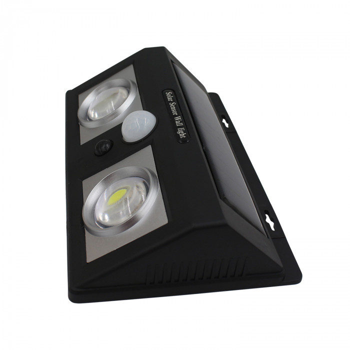 APLIQUE SOLAR 250LM 195MM ON/OFF CON SENSOR MOVIMIENTO PARED LED COB EXTERIOR RECTANGULAR NEGRO 7hSevenOn CJ.1