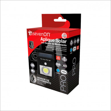APLIQUE SOLAR 150LM 125MM ON/OFF CON SENSOR MOVIMIENTO PARED LED COB EXTERIOR CUADRADO NEGRO 7hSevenOn CJ.1 APLIQUE SOLAR 150LM 125MM ON/OFF CON SENSOR MOVIMIENTO PARED LED COB EXTERIOR CUADRADO NEGRO 7hSevenOn CJ.1