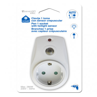CLAVIJA 1 TOMA SCHUKO CON SENSOR CREPUSCULAR 7hSevenOn Elec BL1