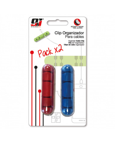 PACK 2 CLIPS ORGANIZADORES DE CABLE 4 RANURAS CON AUTOADHESIVO NINE&ONE BL.1