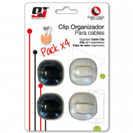 PACK 4 CLIPS ORGANIZADORES DE CABLE 2 RANURAS CON AUTOADHESIVO NINE&ONE BL.1